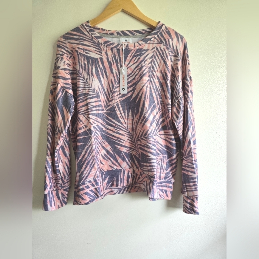 Sundry, Palms‎ Cozy Lightweight Pullover, Blue/Grey/Pink Peach, Size S - NWT! - Picture 5 of 16